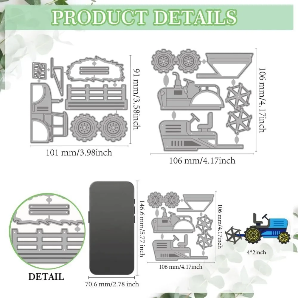 Tractor Metal Die Cuts Farmland Wheat Cutting Dies Stencil Farmer Harvester Embossing Scrapbooking Cuts Template Gift Decor