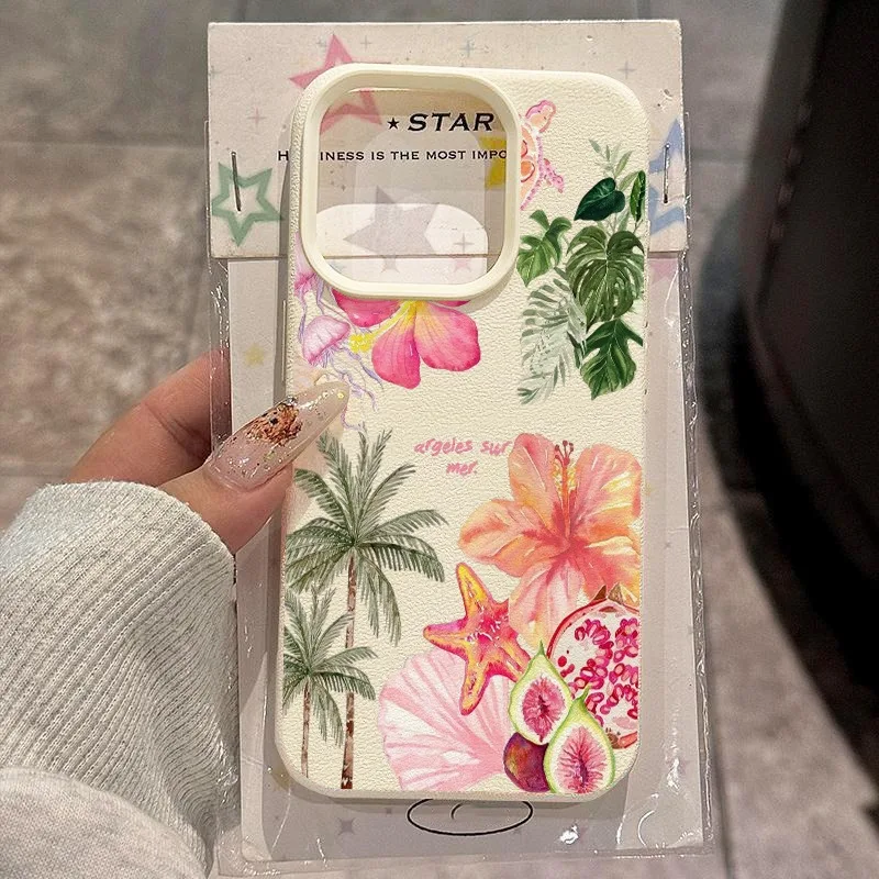 Мягкий чехол для iPhone 11 12 13 14 15 16 17 Pro Max Plus 17Air с узором «Кокосовая черепаха», цветами шелковицы и текстурой личи
