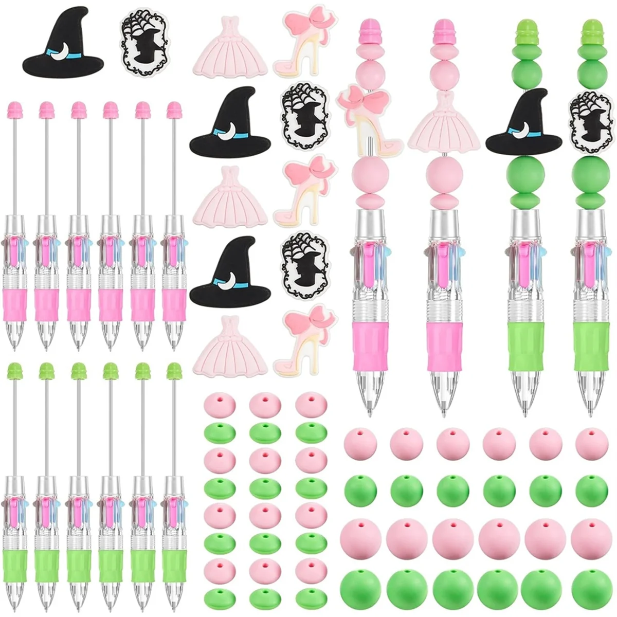 

ABGV 12 Pcs Witch and Princess Party Favors Beadable Pens Bulk Multicolor 4 in 1 DIY Pink and Green for Friends Friendship