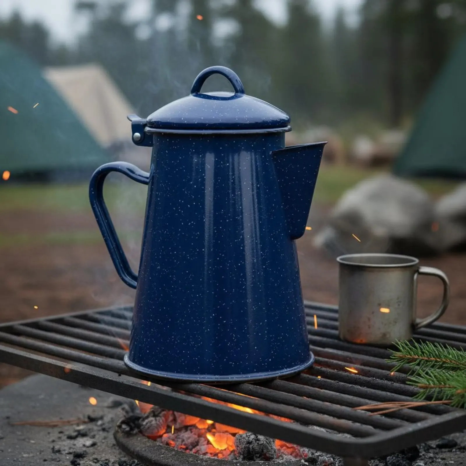Enamel Coffee Pot Easy to Clean Camping Enamel Pot Blue Speckled Kettle Long-Lasting Coffee Boiler Boiling Water view 6
