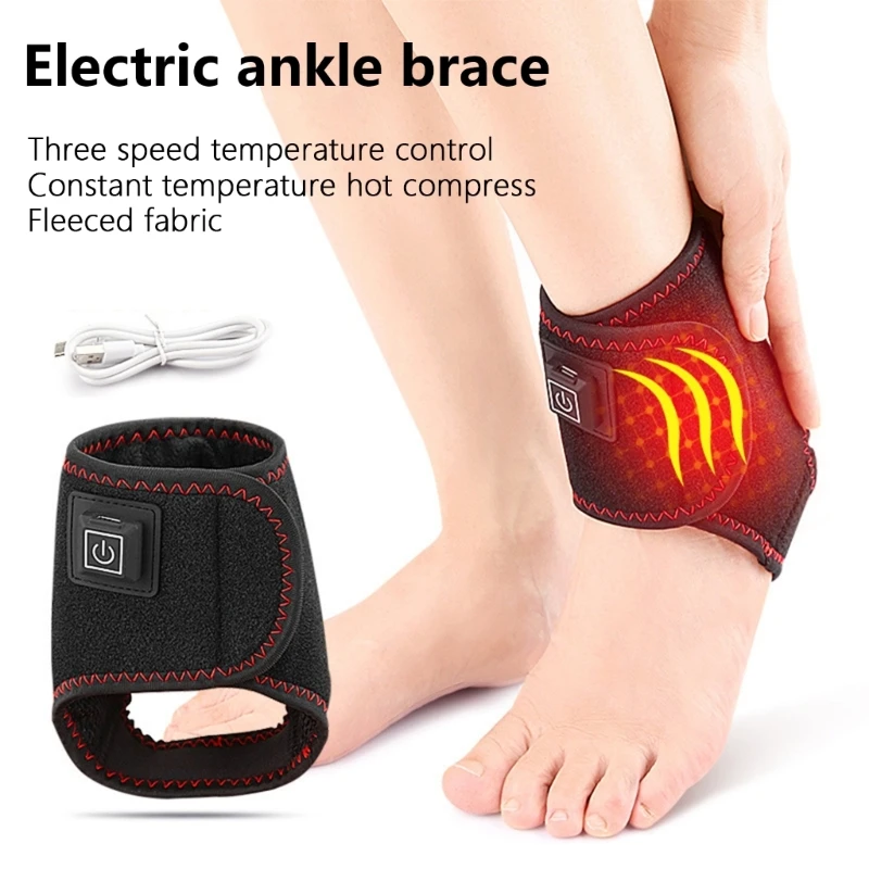 Electric USB Heated Therapy Ankle Brace for Left Right Ankle Sprain Injury Recover Women Men Heated Ankle Warm Support