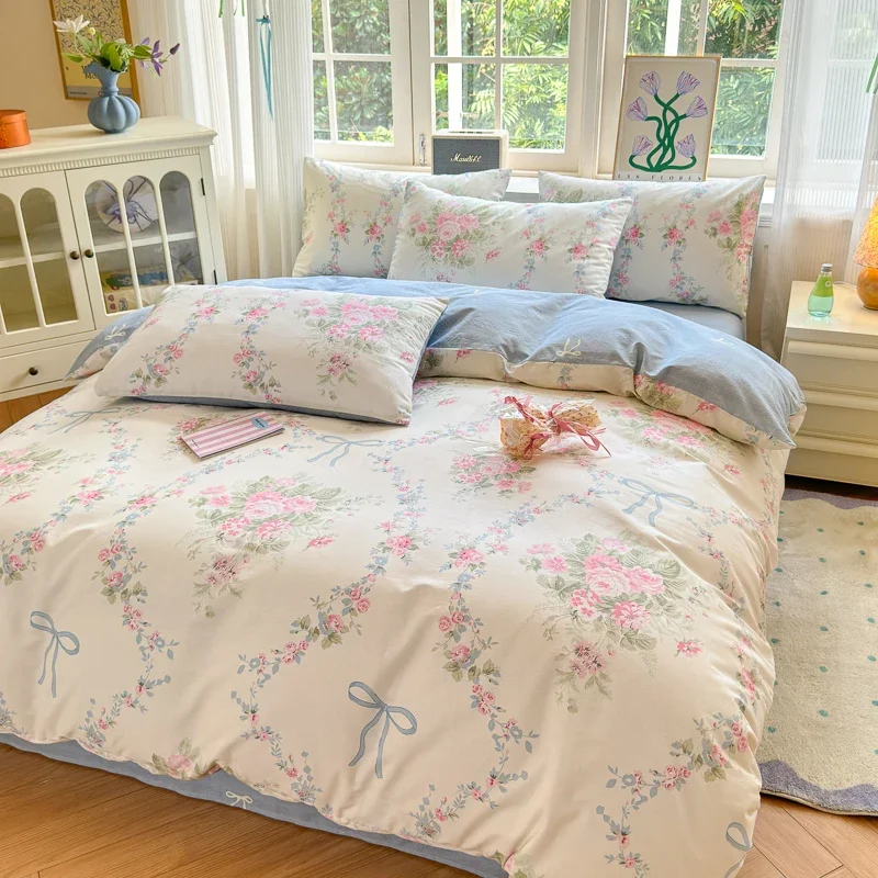 3pc 100% Cotton Duvet Cover Set,no fill,Elegant Floral Soft Breathable And Skin-friendly, Single Queen Size for Bedding Set