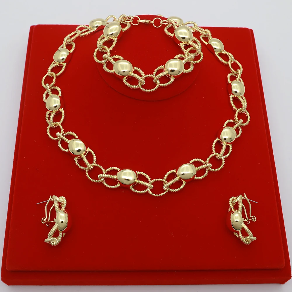

Dubai Jewelry Set For Women 18K Gold Plated Luxury Necklace Earrings Bracelet For Wedding Party Trending