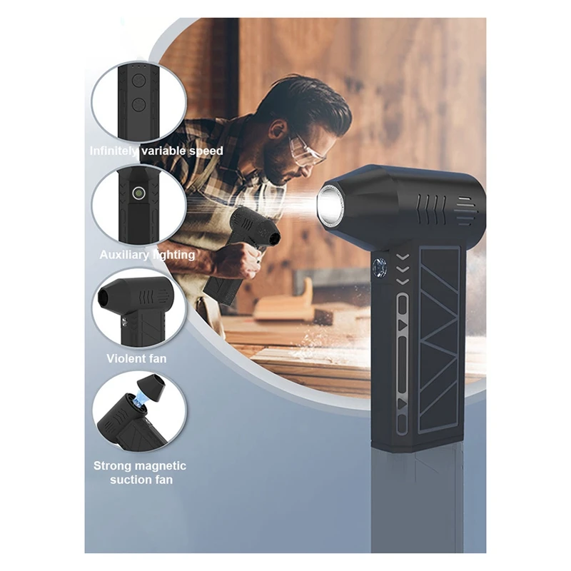 1 ventilador Turbo Jet de plástico negro. 130000   Secador de coche recargable del ventilador industrial del conducto del ventilador Turbo de la velocidad del viento fuerte de RPM