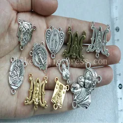 10 Pieces / New Gold Plated Catholic Virgin Mary Rosary Center Connector Trend Jesus Cross Pendant Medallion for Necklace Connec