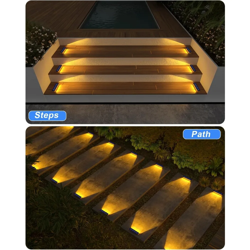 Solar Step Lights - Warm White Waterproof Stair Lights for Deck/Pathway/Backyard ﻿