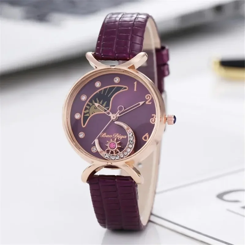 Jam tangan wanita elegan bulan dengan berlian imitasi mode mewah jam tangan kuarsa kasual wanita jam tangan kreatif Montre Femme Relojes