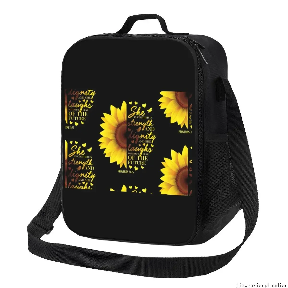 Fiambrera reutilizable cristiana con girasol, enfriador térmico de flores florales, bolsa de almuerzo aislada para alimentos, escuela, niños, estudiantes