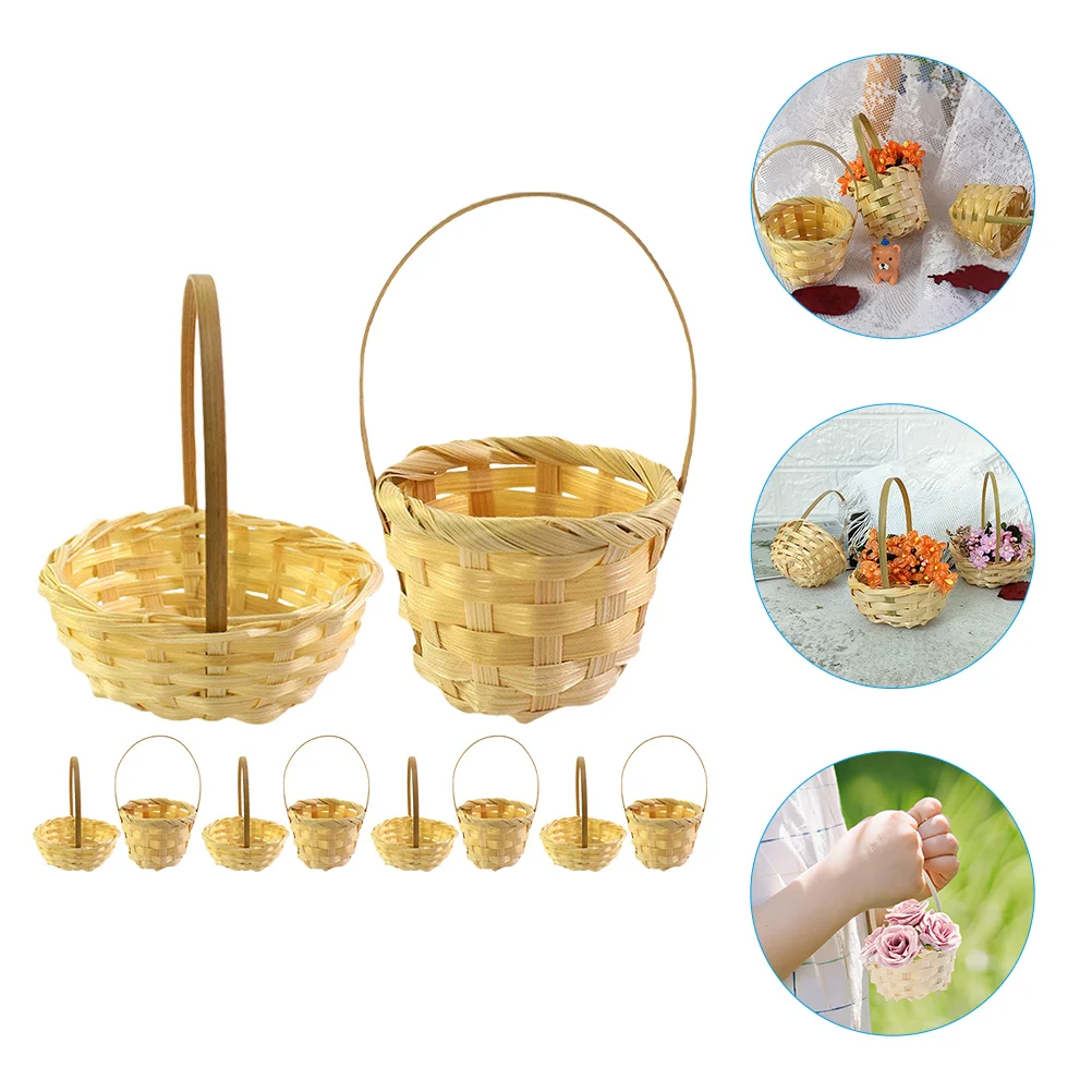 10 Pcs Mini Rattan Baskets Hand Woven Tiny Flower Photo Props Bamboo Weaving House Decor Natural Color Storage Candy