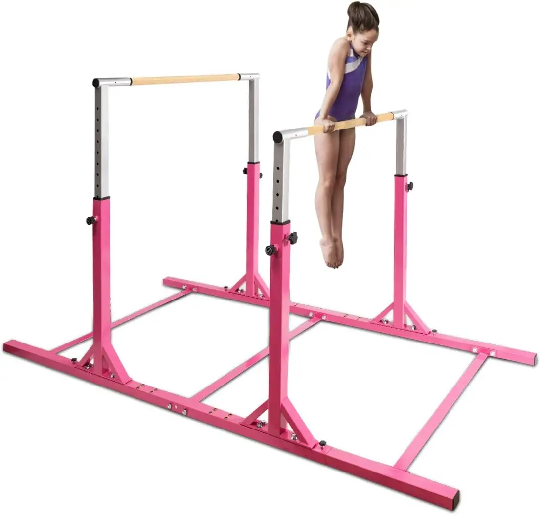 

Double Horizontal Bars, Junior Gymnastic Training Parallel Bars w/11-Level 38-55" Adjustable Heights, 264lbs Capacity, Ideal for