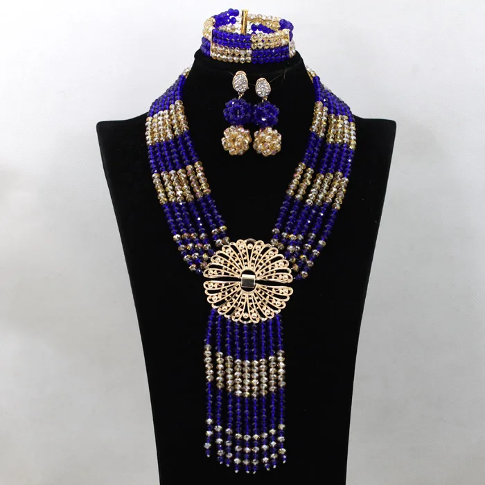 Hot Necklace Fashion Nigerian Beaded Necklaces Sets Red Crystal Beads Wedding Necklace Bridal Jewelry Sets  ABK160