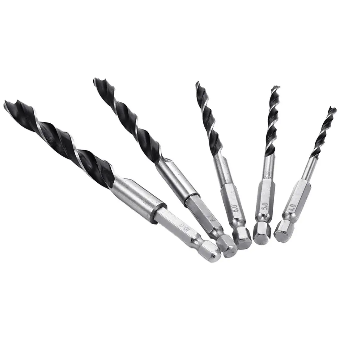 HSS 1/4 inch Hex Shank Brad Point Twist Drill Bits Set Quick Change 5pcs 4 - 10mm for Wood Wood Tools