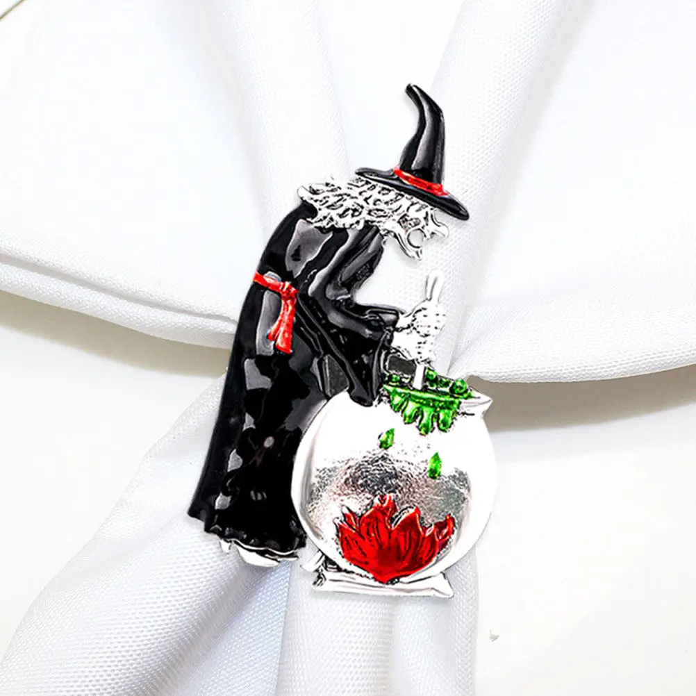 4Pcs Halloween Witch Napkin Rings Metal Napkin Buckles Party Table Decoration Dining Table Holder Novelty Centerpiece
