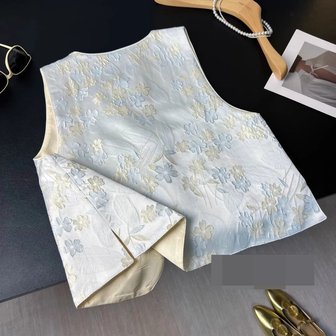 Retro style new Chinese relief printed vest women's 2025 summer new national style temperament satin sleeveless short top