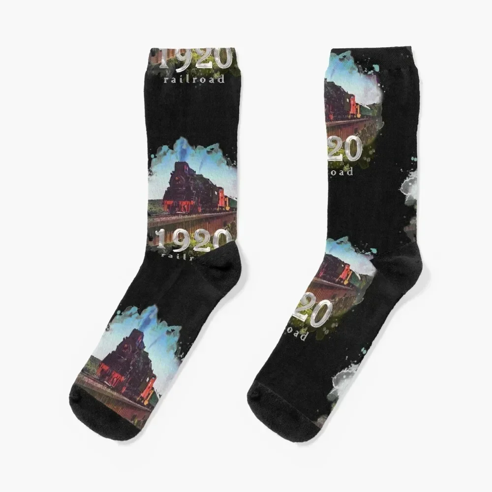 Steam locomotive watercolor effect - Train lover gift- 1920 Black Socks anti-slip christmass gift Men's Socks Luxury Women's