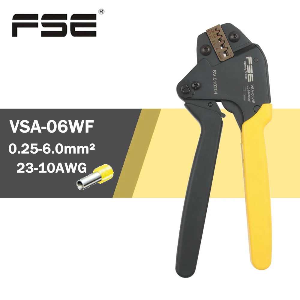 

Обжимные клещи VSA-06WF 0,25-6 мм2 23-10AWG для неизолированных клемм, зажим, саморегулирующийся трудосберегающий тип мини-инструментов