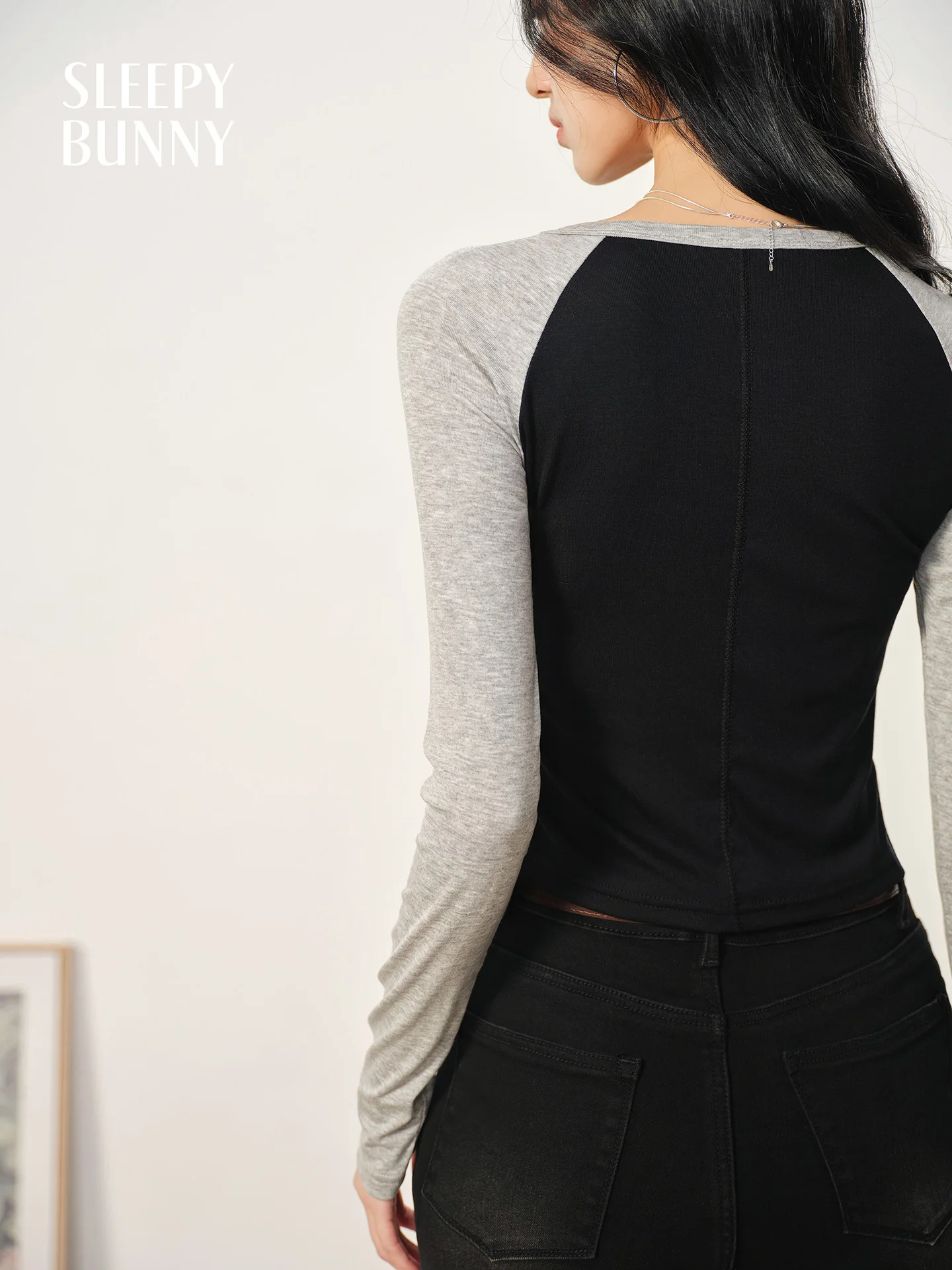 Colorblock Raglan Sleeve T-Shirt Women Fall Slim Fit Stretchy Lyocell Printed Top Casual Graphic Long Sleeve Tee Daily Outfits