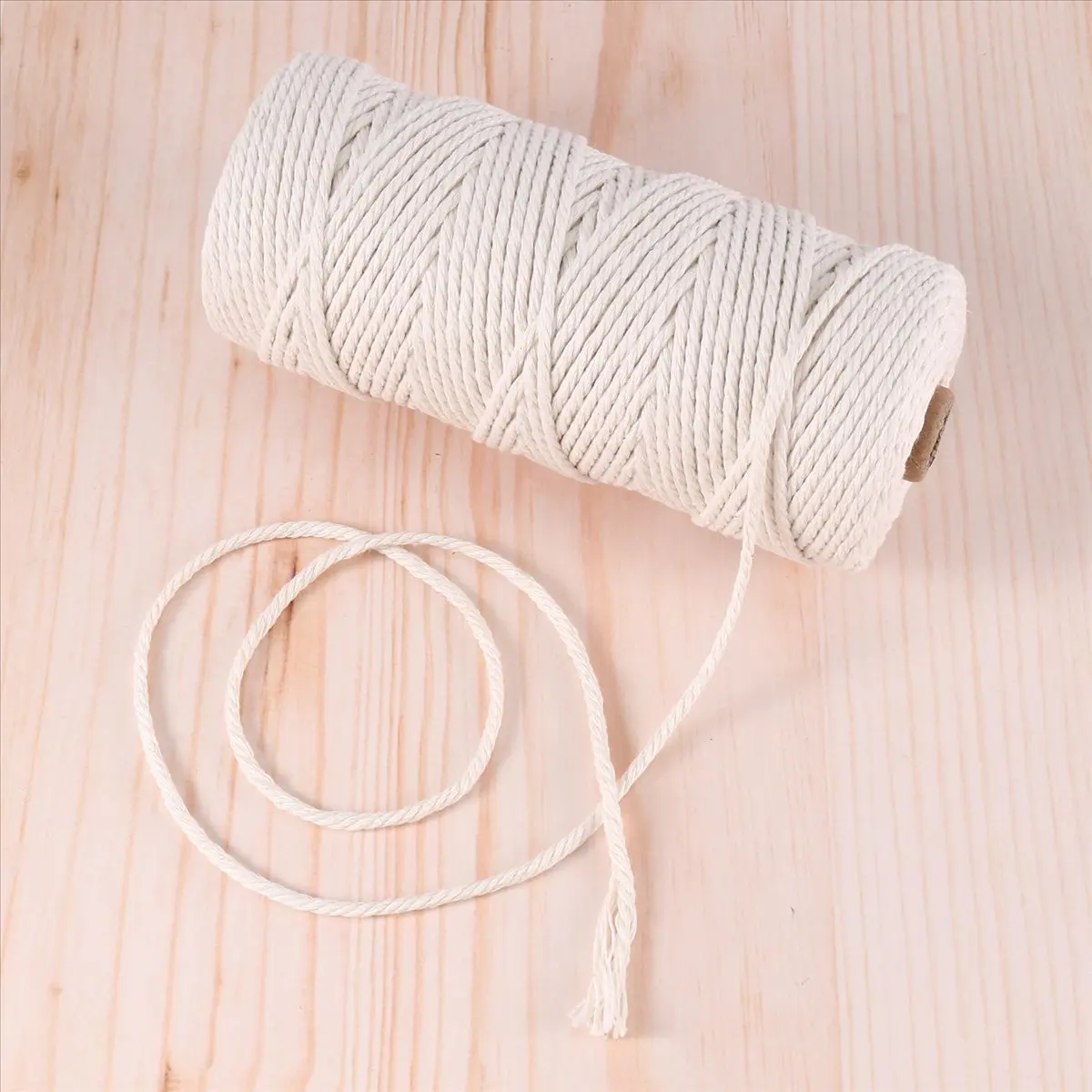 DT38 Macrame Cotton Cord 3mm with Macrame Beads Wooden Rope Wooden Rod with Hooks for Plant Wall Hangers Macrame Kit