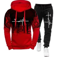 Fashion Faith Print Autumn Men's Casual Tracksuit Men Sweatshirts and Sweatpants Two Pieces Sets Sportswear Plus Size customized