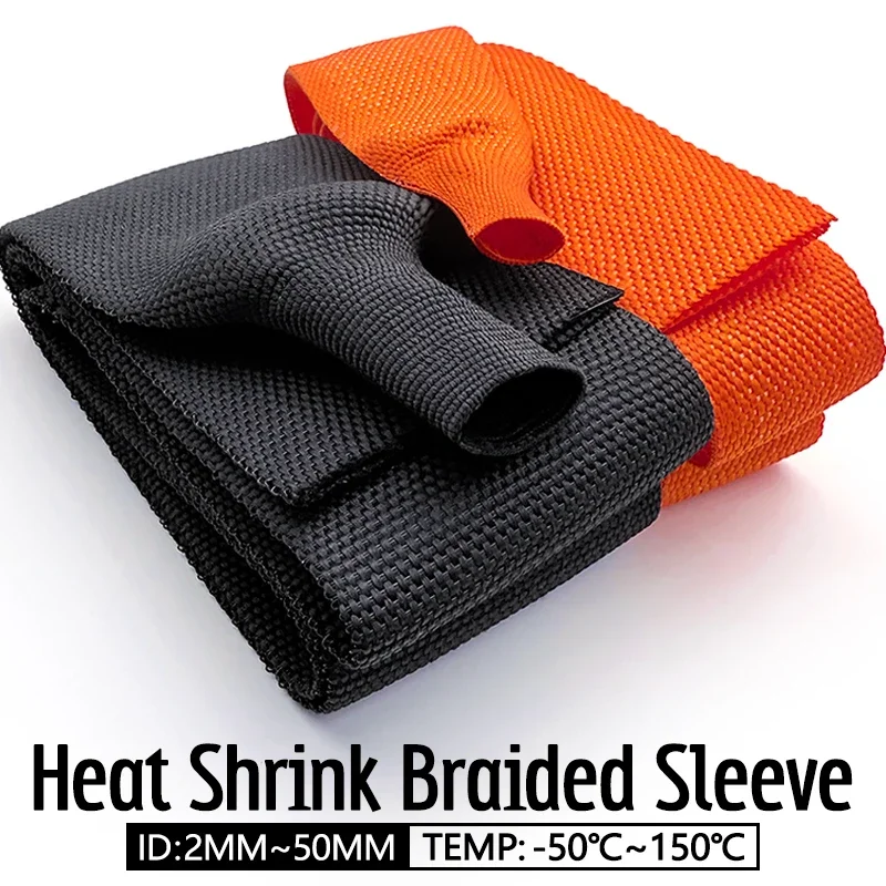 3~50m Braided Cable Sleeve Diameter PET Heat Shrink Tube Insulation Flam Retardant Shrinkable Wire Wrap Sheath Organizer