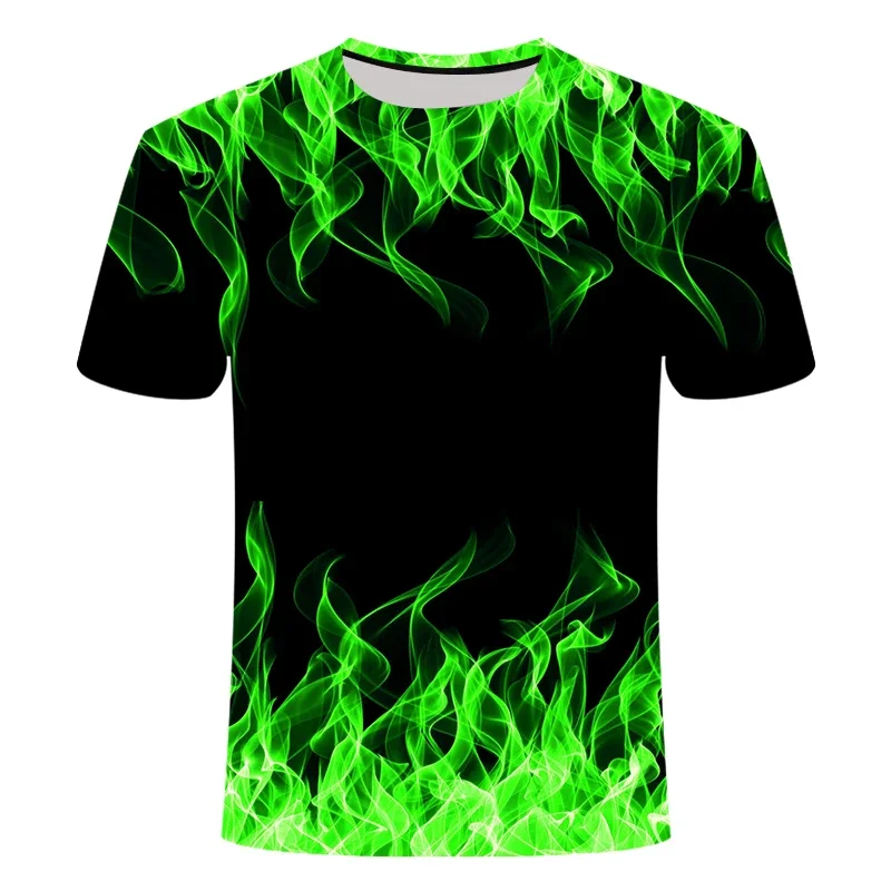 High Quality Fashion sales Men\'s New Summer T-shirt With Round Neck Short Sleeve Blue green Red purple Flame 3D Printed Top 6XL