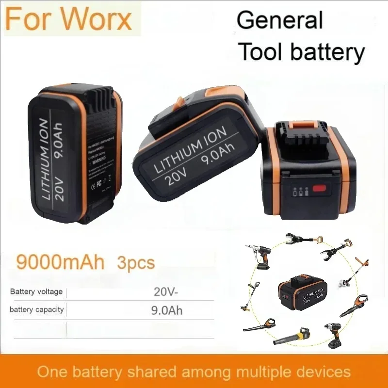 nieuwe 20V lithiumbatterij, compatibel met Worx gereedschapsbatterij 5,0 Ah-12,0 Ah
