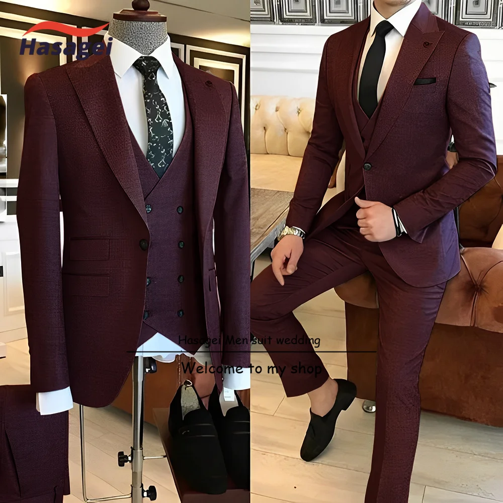 Gray Groom Suit 3 Piece Suit Men\'s Formal Jacket Pants Vest Double Breasted High Quality Blazer Suit for Male