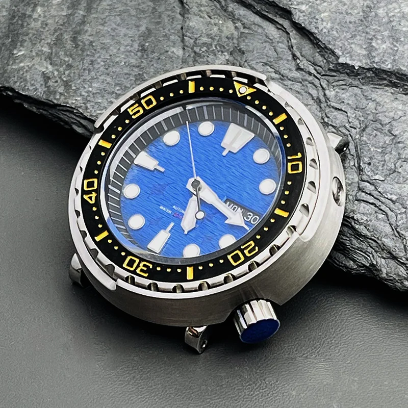 47mm Automatic Mechanical Watch NH36 Movement Tuna Can Style Wristwatch C3 Luminous Dial Steel Bezel Insert 30ATM Diving Watch