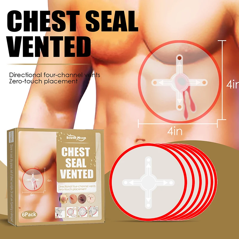 6Pcs/box Outdoor Safety Survival Emergency Trauma Sticker Chest Seal Medical Chest Seal Vented First Aid Patch Tools
