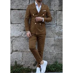 Voller Herren anzug gestreift zweiteilige elegante Herren schlanke Mode Zweireiher Anzug hochwertige Luxus Herren Klasse Set Anzüge männlich