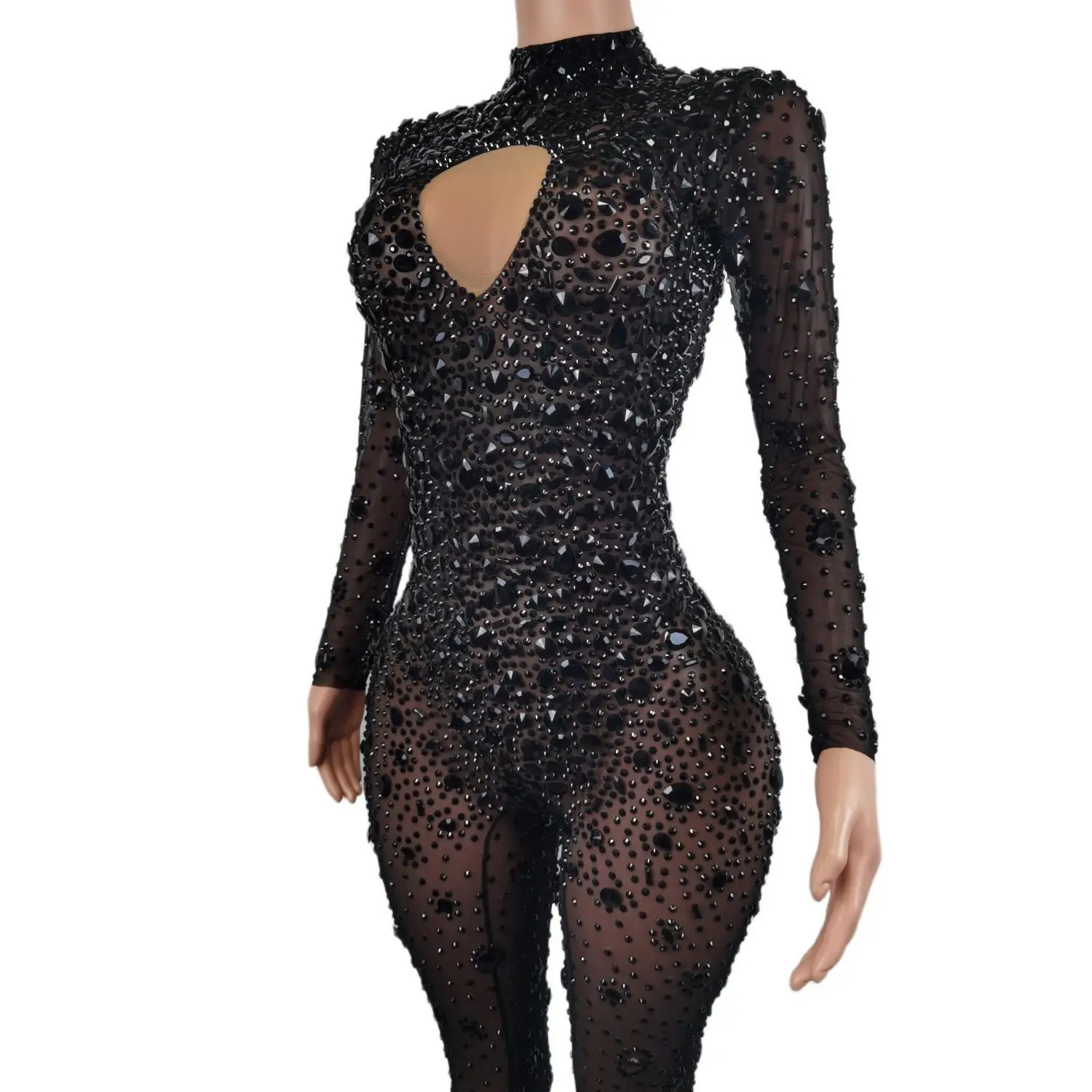 Luxury Diamond Crystal Bodycon Jumpsuits Showgirl Festival Outfit Dancer Bodysuit Women Birthday Celebrate Party Rhinestone Wear