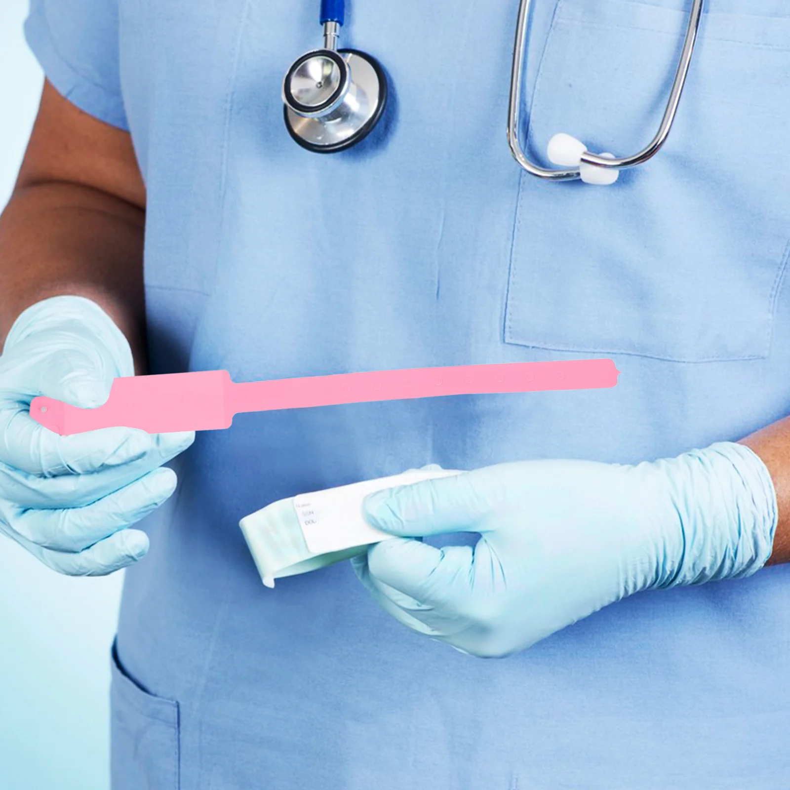 

100pcs Disposable Tear Resistant Writable Hospital Pvc Wristb ID Wristb s Blue Healthcare Accessories