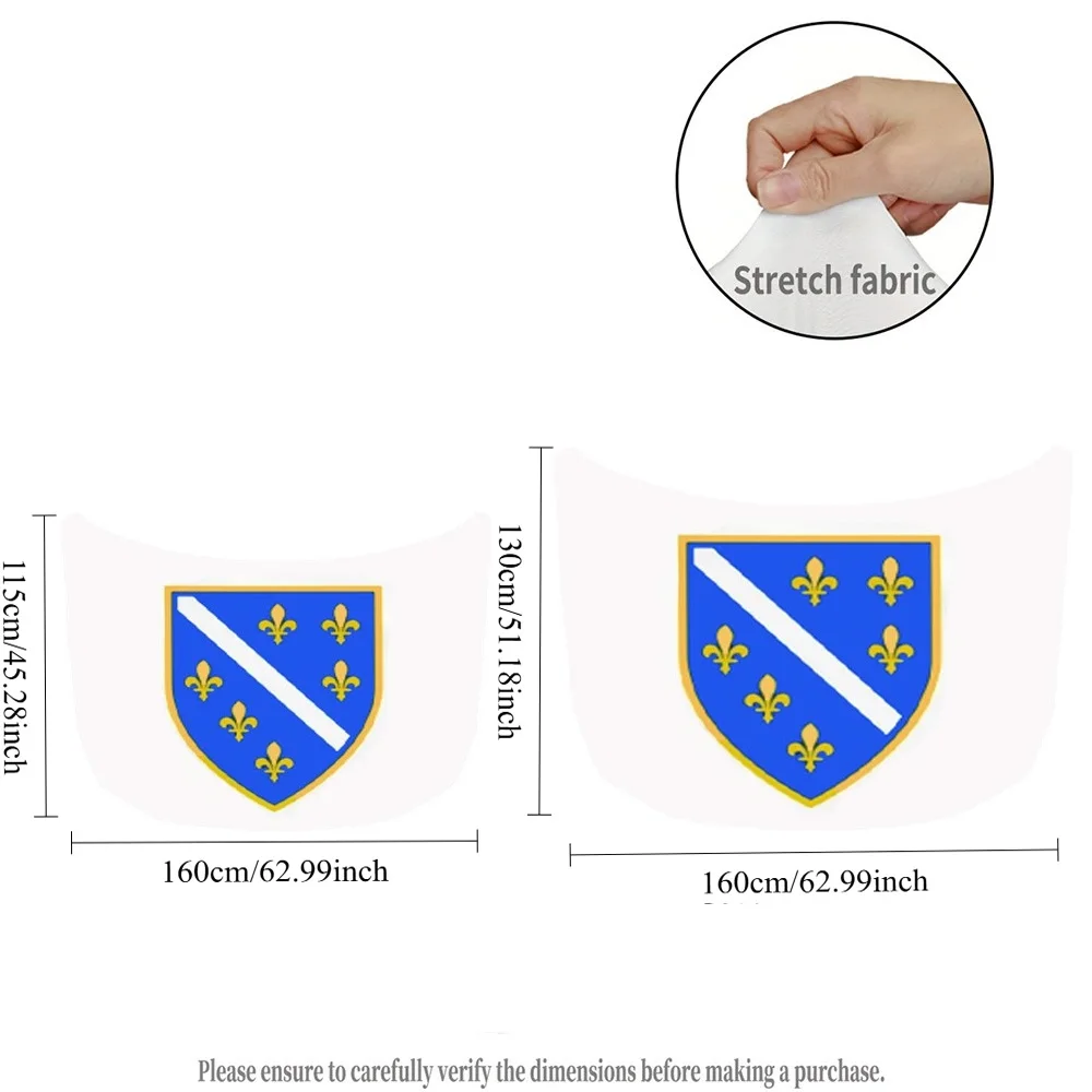 National Bosnia and Herzegovina 1992-1998 Flag Car Hood Cover Elastic Fabrics Engine Cover for Decoration, Stretch Fabric Cover