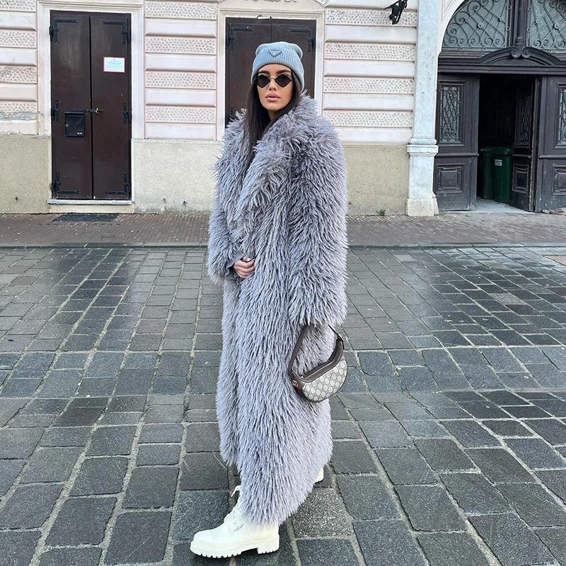 Neo Mint Extra Long Luxury Lamb Fur Teddy Coat Women 2024 Winter Ladies Mob Wife Style Oversized Chunky Faux Fur Jacket Overcoat