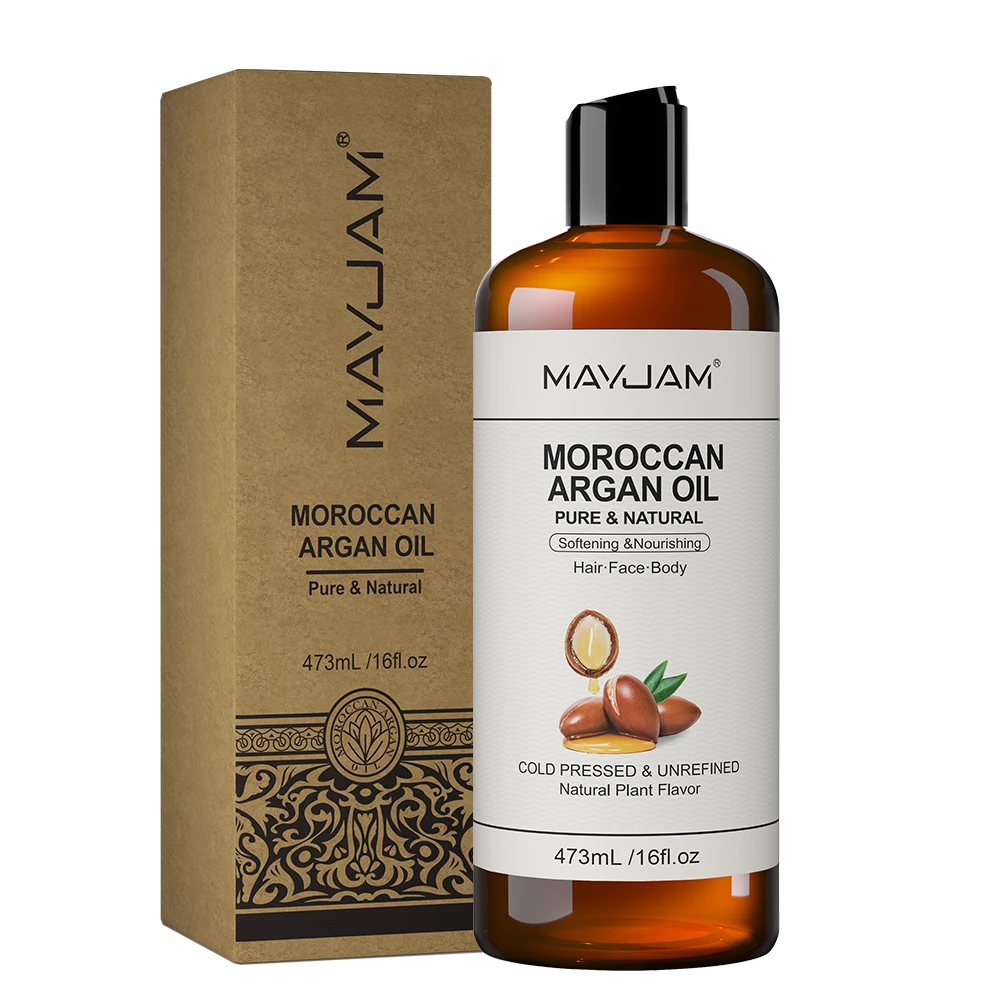MAYJAM Pure Natural Moroccan Argan Oil Massage On Face, Hair, Body Sweet Almond Oil Cold Pressed USDA Certified 473ml Face Oil