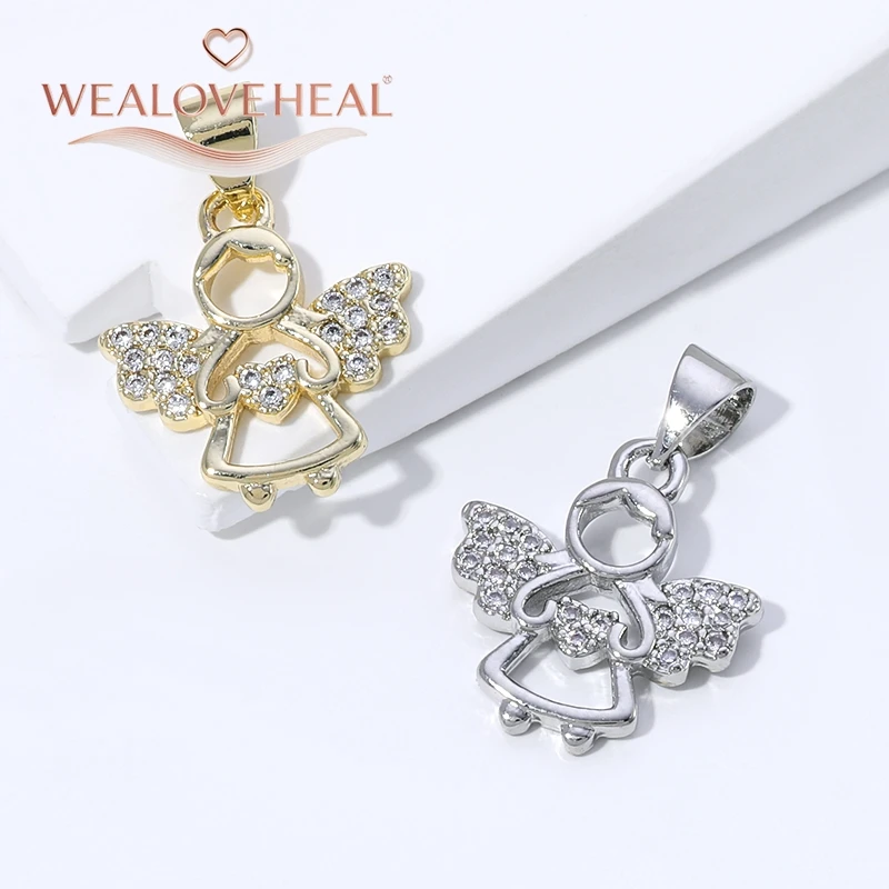 anhänger schmuck,anhänger schmuckherstellung,18K Vergoldeter Messing-Engelanhänger, Glänzender Zirkonia-Besetzter Schutzengel-Flügel-Charm für DIY-Halsketten-Schmuckherstellung Großhandel – Detail 16