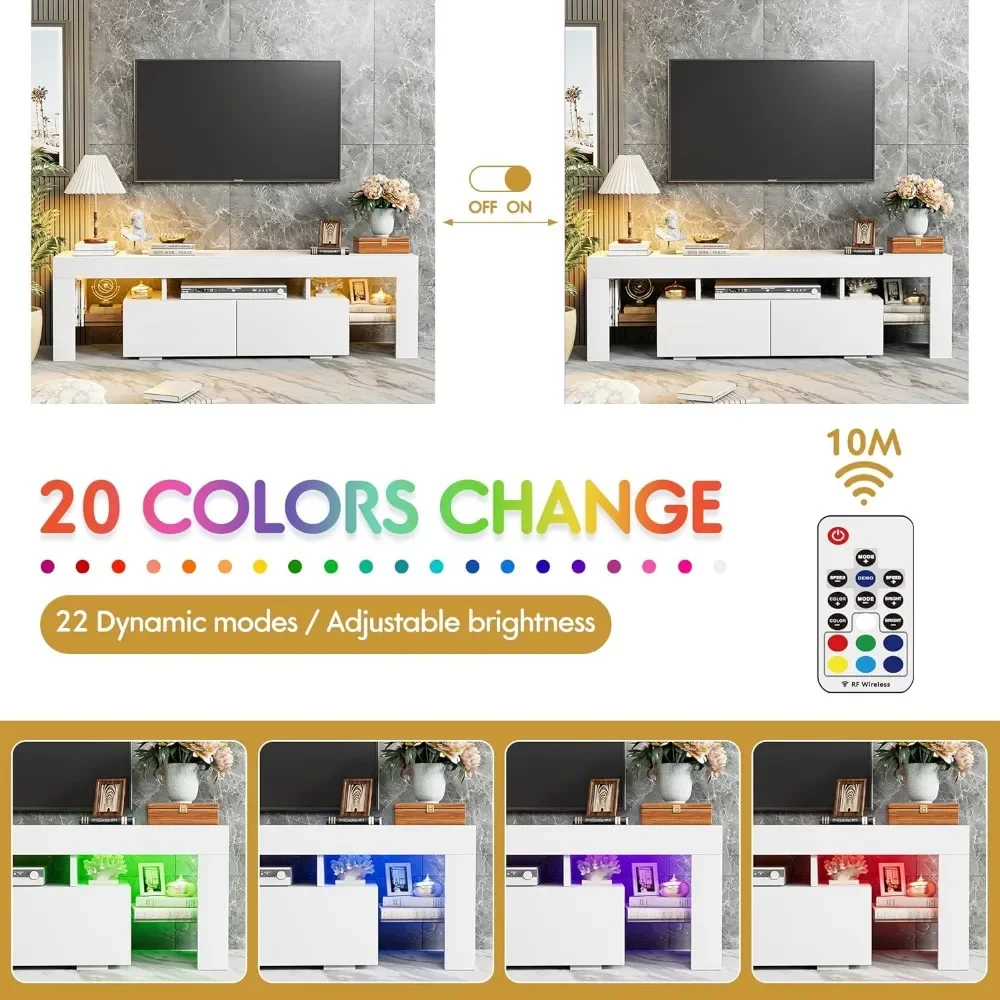 JUMMICO TV Stand with LED Lights, Modern Entertainment Center Media and Open Shelf Console Table Storage Desk Up To 70 Inch TV image 4