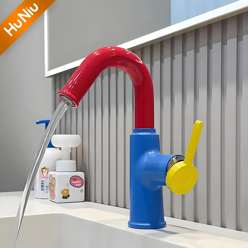 Huniu Bathroom Faucets Brass Basin Mixer Sink Faucet Gourmet Basin Faucet Washbasin Tapware Hot Cold Water Tap Red Yellow