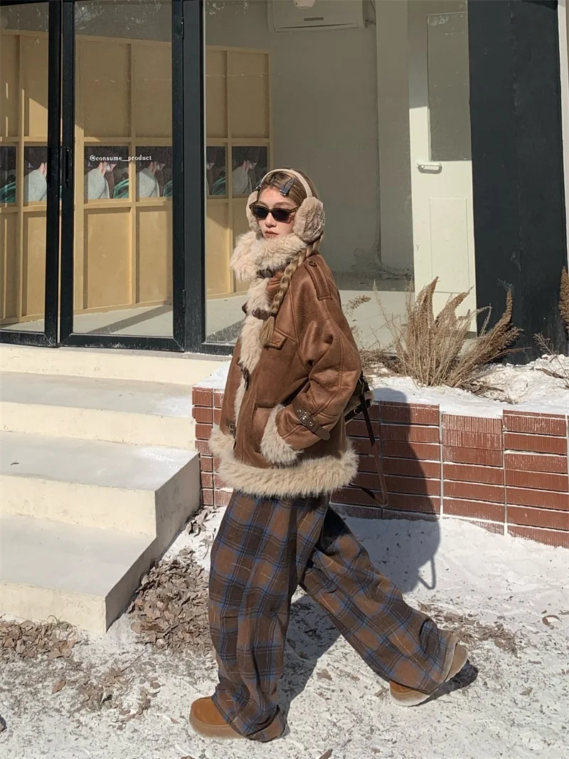 

Женское зимнее свободное хлопковое пальто с воротником-стойкой и воротником-стойкой в стиле ретро в американском стиле из овечьего меха