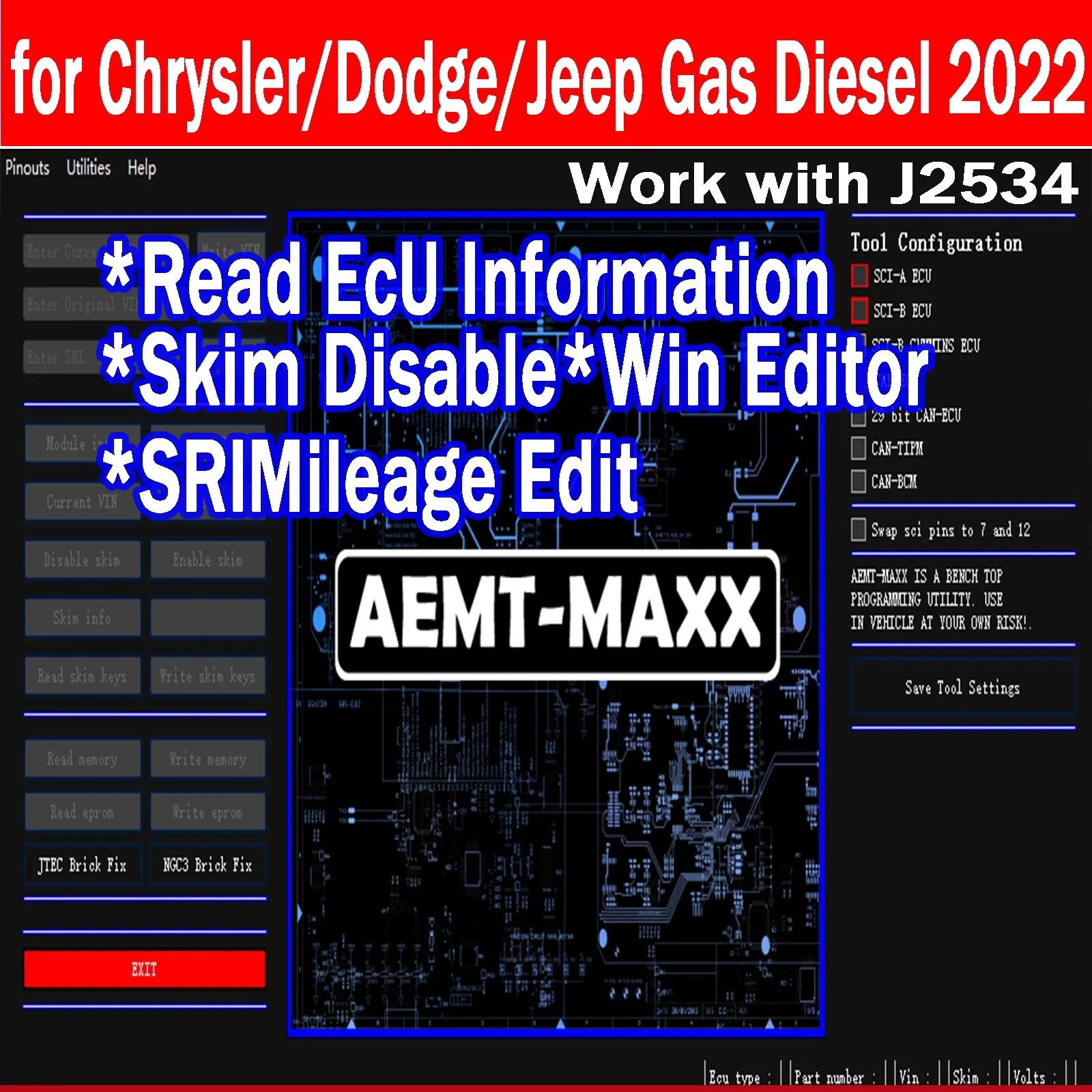 AEMT MAXX for Chrysler VIN Editor Program PCMs Edit Skim Security Use GPEC for Chrysler/Dodge/Jeep Gas Diesel 2022 Support J2534