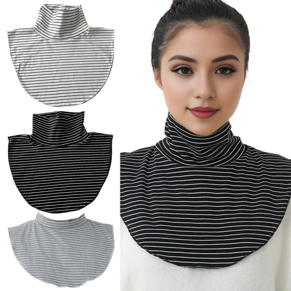 Fake Collar Scarf Striped Print High Collar Velvet Winter False Collar Decorative Tops Soft Comfortable Scarf Bottoming Striped