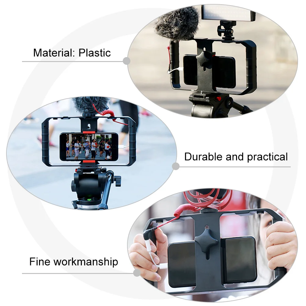 OSALADI Smartphone-Videostabilisator mit LED-Licht und Mikrofonhalter für Filmmaking-Rig