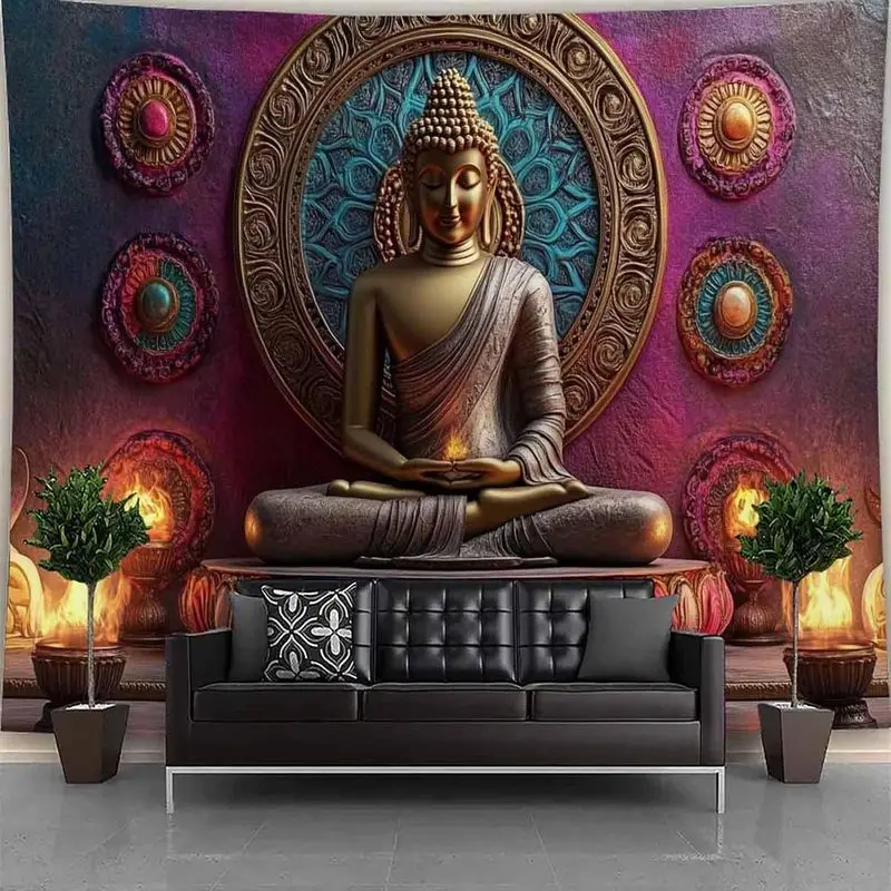 VIKAMA Zen Buddha Mandala Tapestry Colorful Bohemian Wall Hanging Yoga Bedroom Dorm Aesthetic Decor
