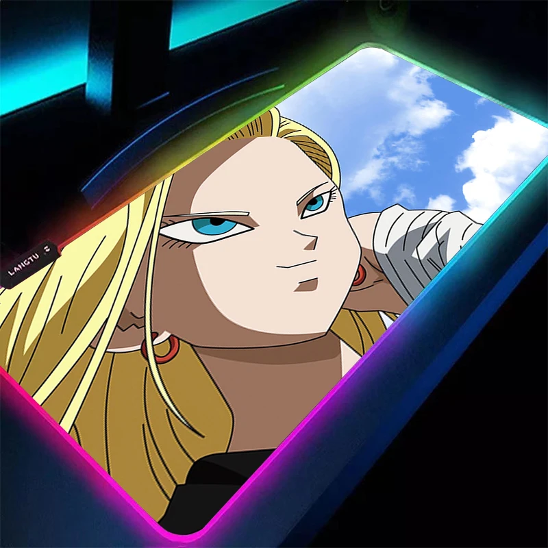 

RGB Mouse Pad DBZ Dragon Ball Android 18 Notbook Larger Speed Computer Keyboard Desk Mat Laptop Gaming Accessories LED Mousepad