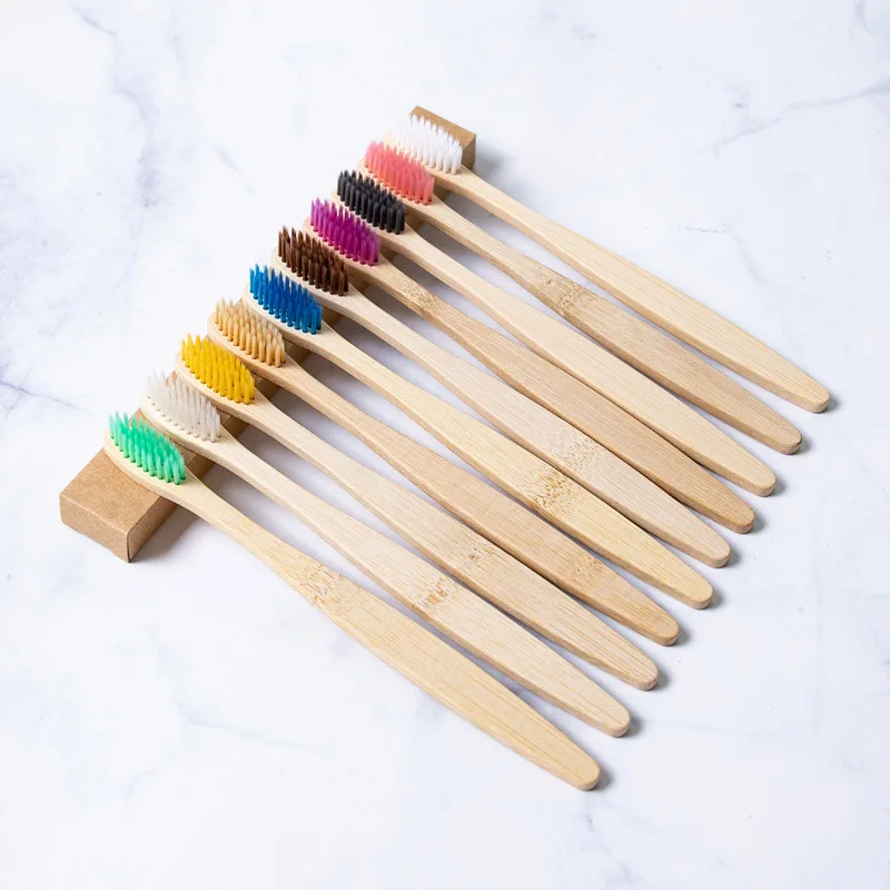 New design mixed color bamboo toothbrush Eco Friendly wooden Tooth Brush Soft bristle Tip Charcoal adults oral care toothbrush