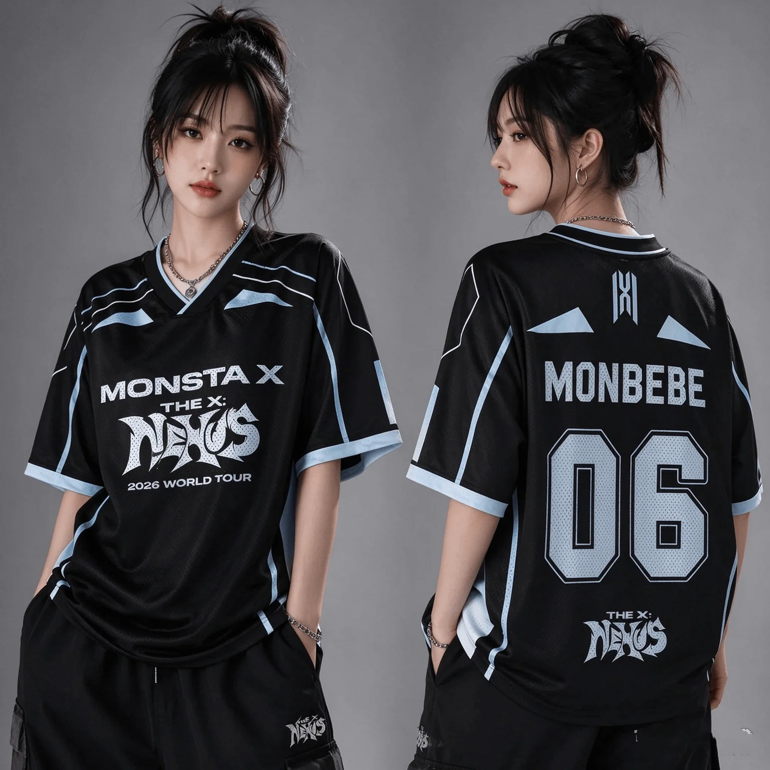 26 Sommer, Damen, Galactic Monsta X World Tour, The X Nexus, gemischtes Mesh-Trikot, Hyungwon-Fans-T-Shirt, Damen- und Herren-Strand-T-Shirt. – Detail 9