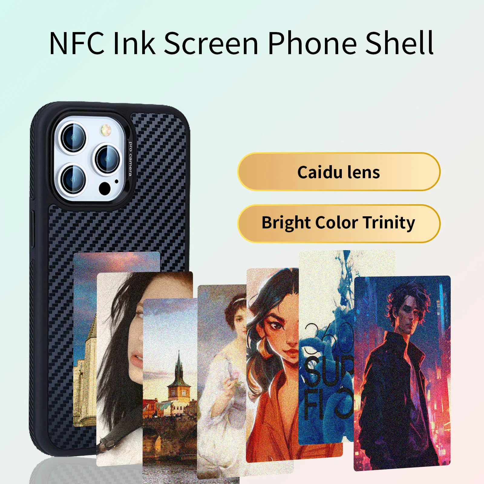 

DIY E INK Screen NFC Function Phone Case For iPhone 15 Pro Max 14 13 NFC Transmission Phone Cover Luxury AG/Carbon Fiber Shell