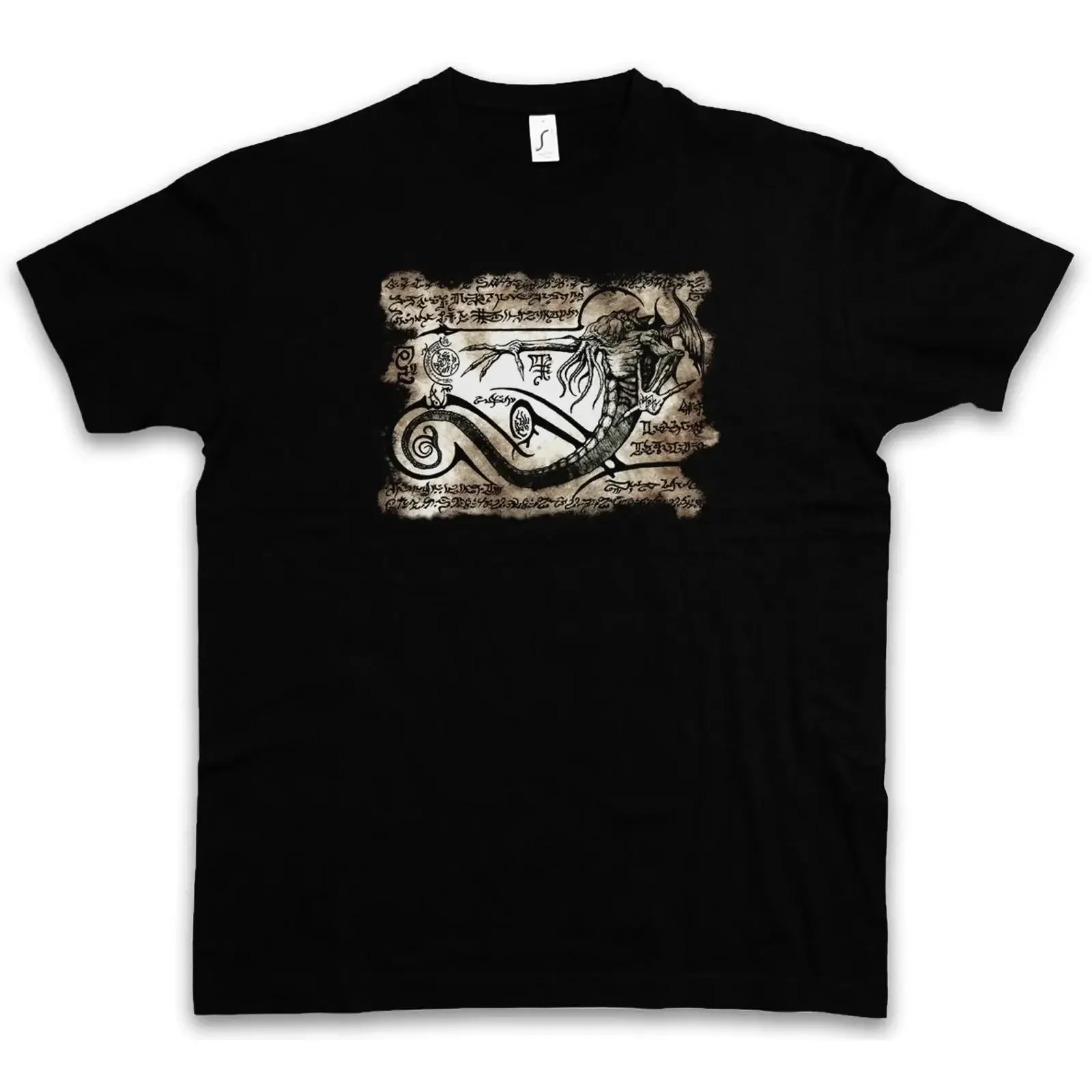 CTHULHU NECRONOMICON PIECE Alien Ufo Sanscrit TR3B Ethrusk Eduction Flying vintage Washed Stylish Stretched Soft Casual