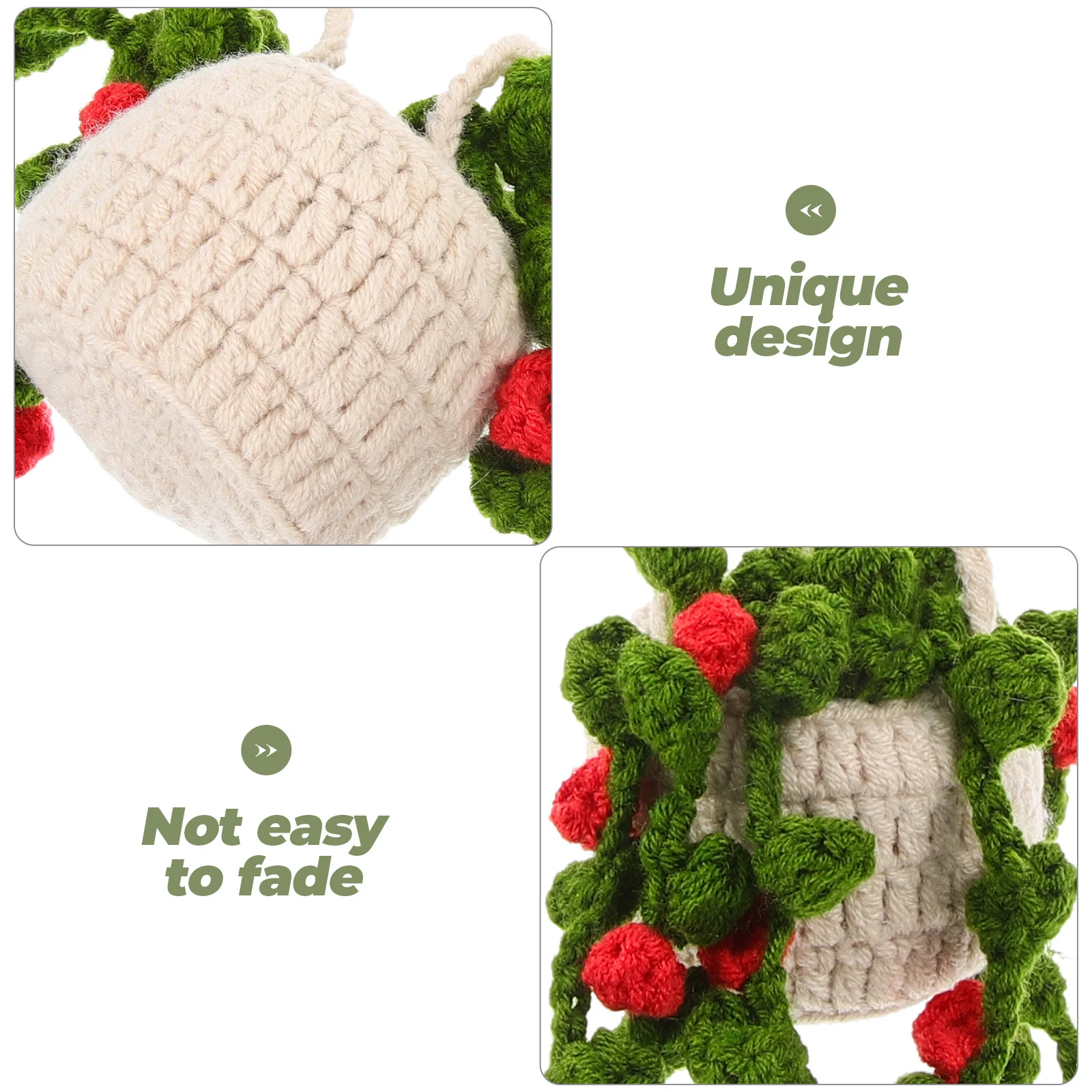 

Unique Crochet Potted Plant Car Hanging Accessory Soft Fine Texture Rearview Mirror Decoration Trendy Look Car Hanging Pendant