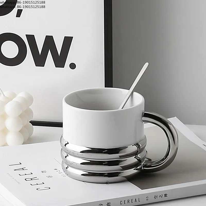 New 2026  Mug Creative Silver High Value Women's Water Cup Set Cute Cup Ceramic Coffee Cup